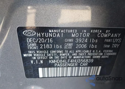 2017 Hyundai Elantra Limited из США, поврежденный, VIN KMHD84LF4HU356839